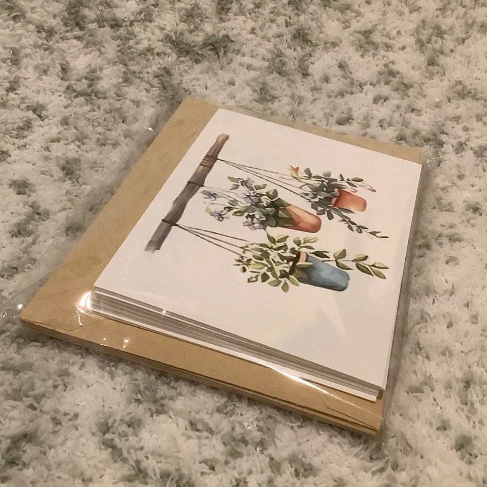 Hanging Plants Watercolor Note Cards Greeting Cards Set of 6 NWT Handcrafted - Picture 5 of 16